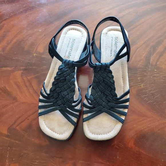 Solemate Shoes - Strappy Black Sandals with Memory Foam, Never Worn